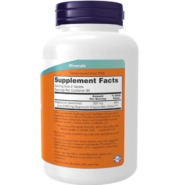 NOW Foods Supplements, Magnesium Glycinate 100 mg, Highly Absorbable Form, 180 Tablets 34358 фото